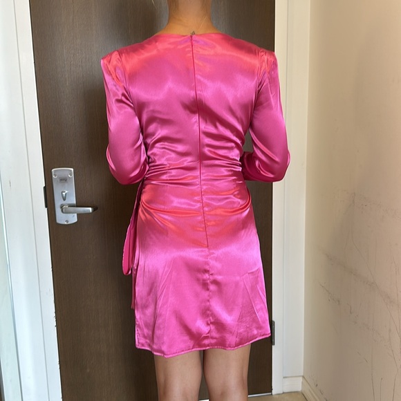 LULUS Sexy Twist Pink Sheen Party Dress Pleated Skirt with Faux Sash - Picture 11 of 13